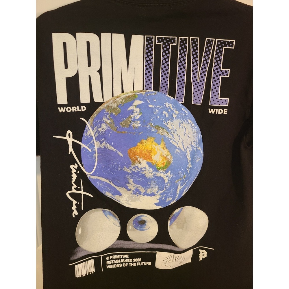Primitive Men T-Shirt Med Black Logo Graphic World Wide Visions of the‎ Future